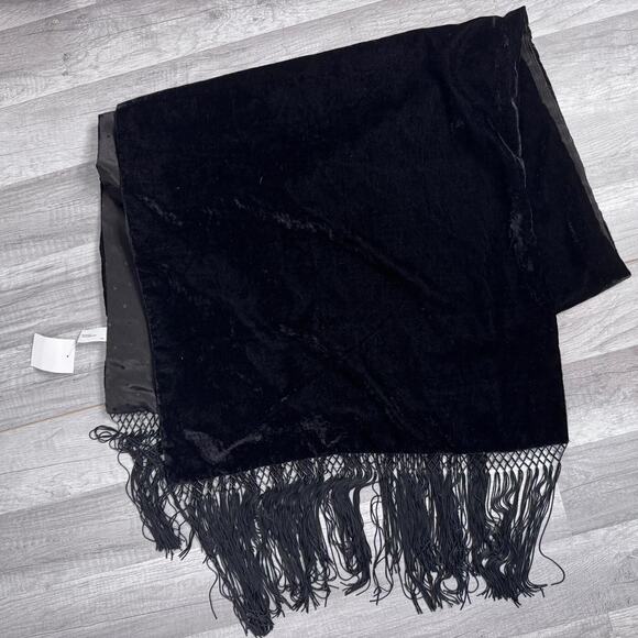 Vintage Black Velvet Fringe Beads Shawl Wrap Cape 90s Gothic Glam Whimsigoth - Picture 2 of 8